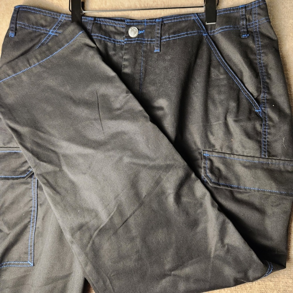 True Religion Cargo Pants Mens Black Blue Contrast Stitch Utility Workwear